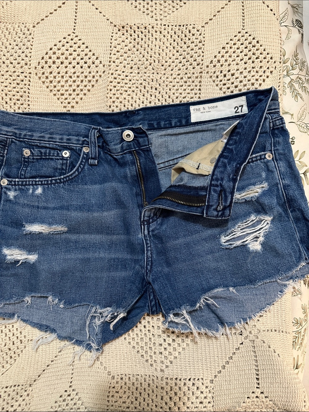 rag & bone Blue Distressed Denim Cutoff Shorts